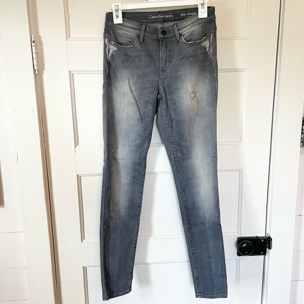 Calvin Klein Jeans: Gray, distressed, skinny